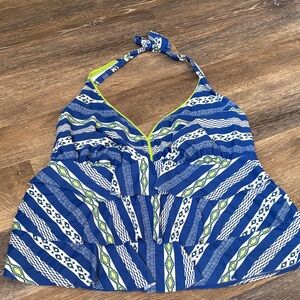 Kim Rogers Blue and Green ruffle Halter Top 18 w